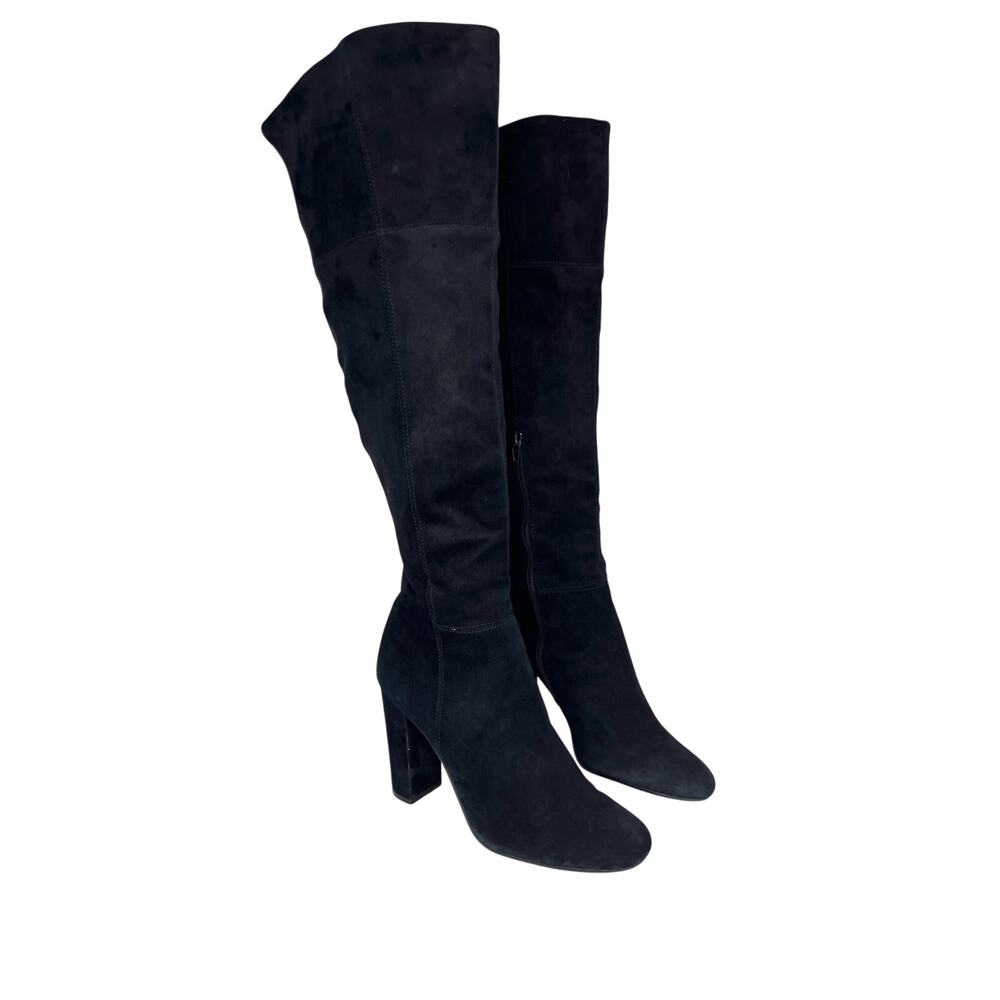Gianni Bini Over Knee Black Suede Boot Block Heel Thigh High